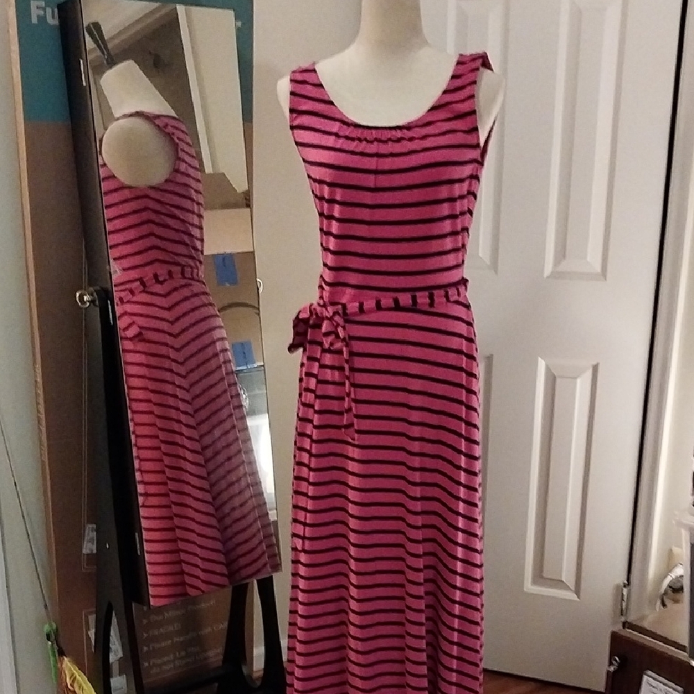 Talbots Pink and Black Striped Maxi Dress